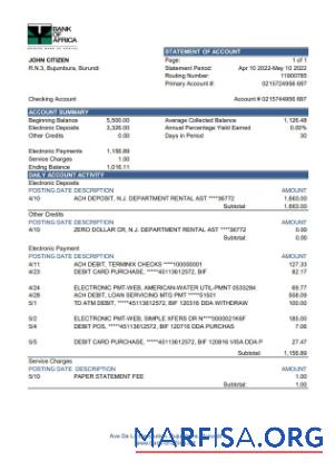Printable Burundi Bank of Africa bank statement excel example